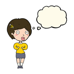 cartoon surprised woman with thought bubble