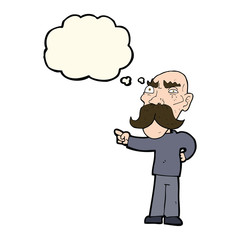 cartoon annoyed old man pointing with thought bubble