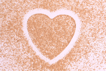 background, pattern сocoa powder, dust heart shape
