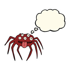 cartoon gross halloween spider with thought bubble