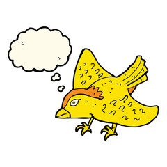 cartoon garden bird with thought bubble