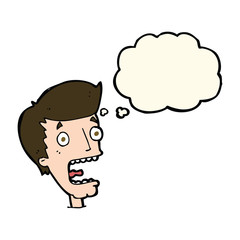 cartoon terrified man with thought bubble