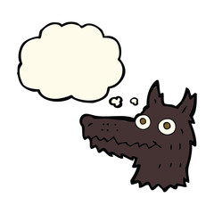 cartoon wolf head with thought bubble