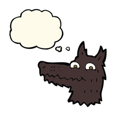 cartoon wolf head with thought bubble