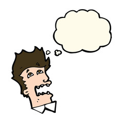 cartoon frightened man with thought bubble
