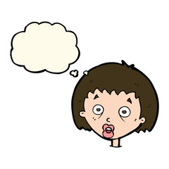 cartoon shocked woman with thought bubble