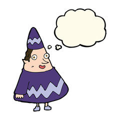 cartoon elf with thought bubble