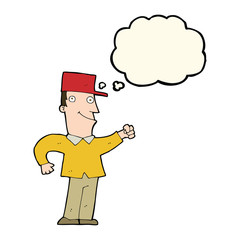 cartoon man punching air with thought bubble