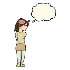 cartoon brainy woman with thought bubble
