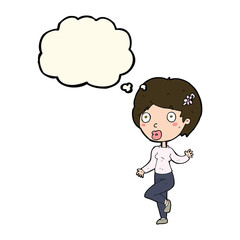 cartoon surprised woman with thought bubble
