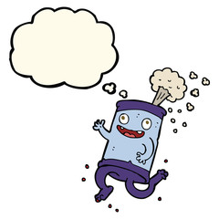 cartoon crazy soda can with thought bubble