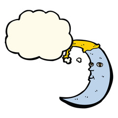 sleepy moon cartoon with thought bubble