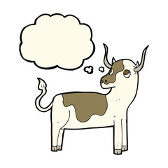 cartoon cow with thought bubble