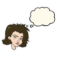 cartoon female face with thought bubble