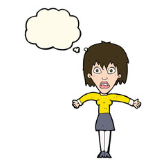 cartoon shocked woman with thought bubble
