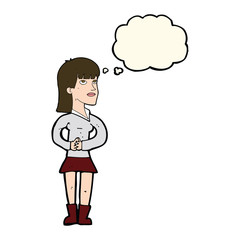 cartoon woman waiting with thought bubble