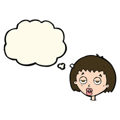 cartoon bored woman with thought bubble