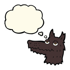 cartoon wolf head with thought bubble