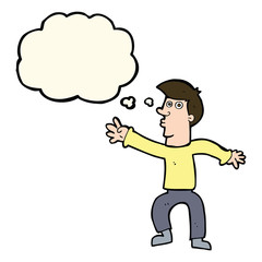 cartoon reaching man with thought bubble