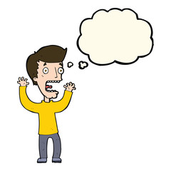 cartoon frightened man with thought bubble