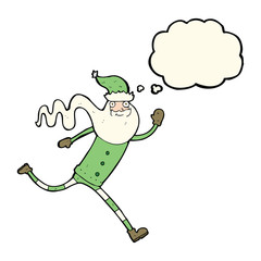 cartoon running santa with thought bubble