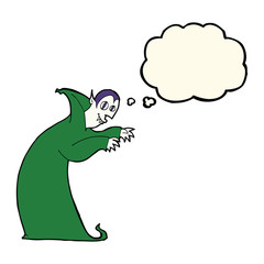 cartoon spooky vampire with thought bubble