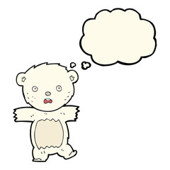 Obraz na płótnie Canvas cartoon shocked polar bear cub with thought bubble