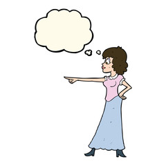 cartoon woman pointing finger with thought bubble