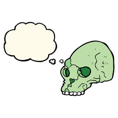 cartoon spooky skull with thought bubble