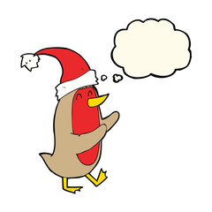 cartoon christmas robin with thought bubble
