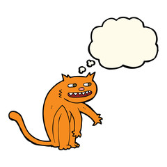 cartoon happy cat with thought bubble