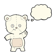 cartoon waving polar bear with thought bubble