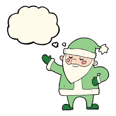 cartoon santa claus with thought bubble