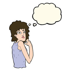 cartoon surprised woman with thought bubble