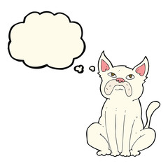 cartoon grumpy little dog with thought bubble