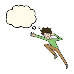 cartoon jumping man with thought bubble