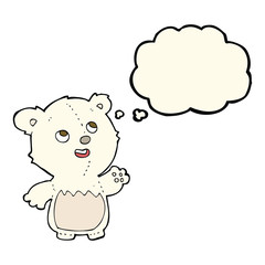 cartoon happy little teddy polar bear with thought bubble