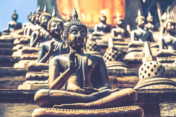 Buddha statues in Buddhist temple in Colombo, Sri Lanka