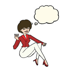 cartoon businesswoman sitting with thought bubble