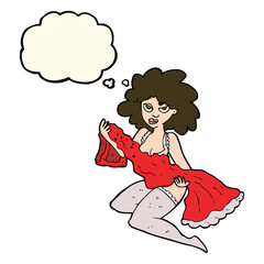 cartoon woman changing with thought bubble