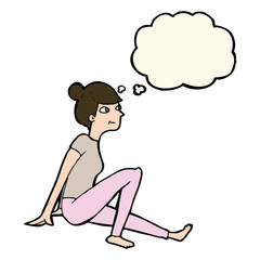 cartoon woman sitting with thought bubble