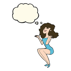 cartoon attractive woman sitting with thought bubble