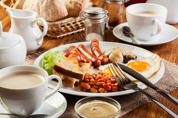 English breakfast with sausage