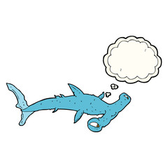 cartoon hammerhead shark with thought bubble