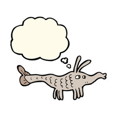 cartoon shrimp with thought bubble
