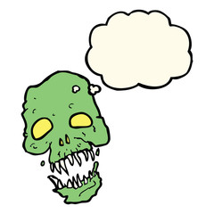 cartoon scary skull with thought bubble