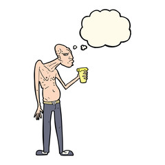 cartoon hooligan with thought bubble