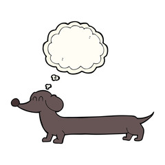 cartoon dachshund with thought bubble