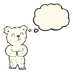 cartoon happy little polar bear with thought bubble