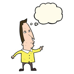 cartoon pointing man with thought bubble